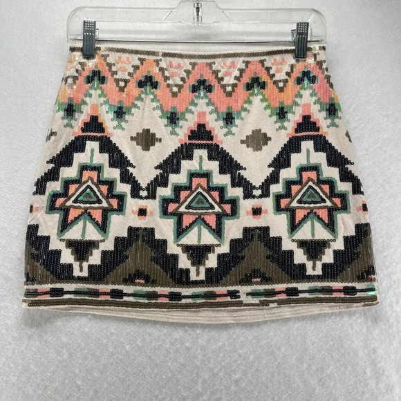 Express Skirt Size XS Southwestern Embellished Mini Pima Cotton Modal Multicolor - Picture 2 of 10
